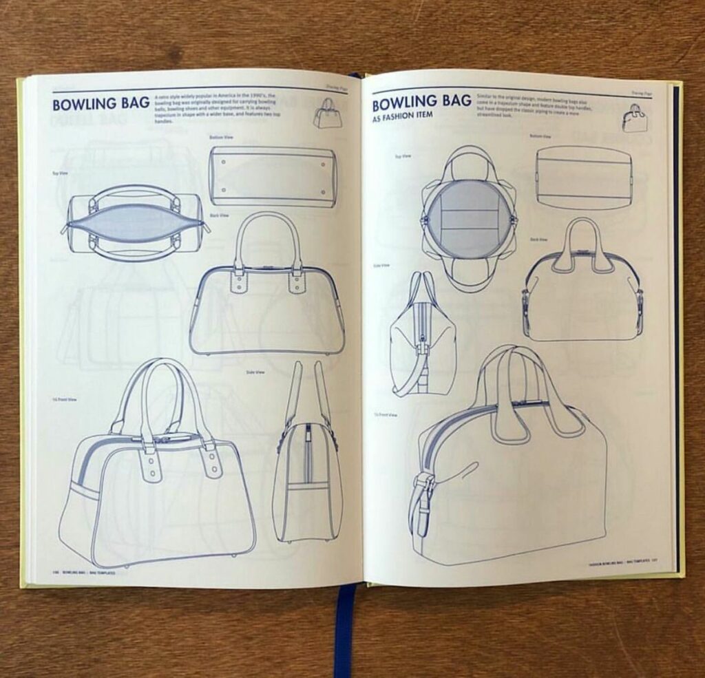 ficha técnica de bolso para fabricar en Ubrique con medidas y esquema
